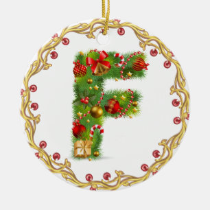 den initiala monogrammed julprydnaden för F - Julgransprydnad Keramik
