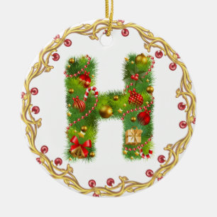 den initiala monogrammed julprydnaden för H - Julgransprydnad Keramik