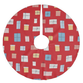 Den inslagna julklappen presenter har röda stränga julgransmatta borstad polyester