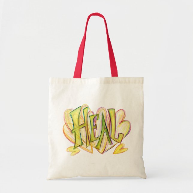 Den inspirationella Ord Heal Art Red Handled Tote  Tygkasse (Framsidan)