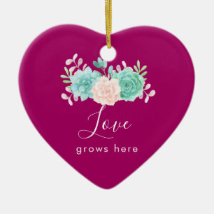 Den inspirerande citatet Kärlek växer här Blommigt Julgransprydnad Keramik