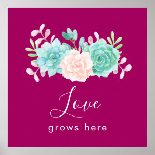 Den inspirerande citatet Kärlek växer här Blommigt Poster