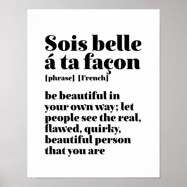 Den inspirerande Fransken Ord BeSnys Sois Belle Poster (Framsidan)