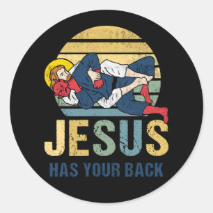 Den inspirerande Jesus har din baksida, Jitsu Retr Runt Klistermärke