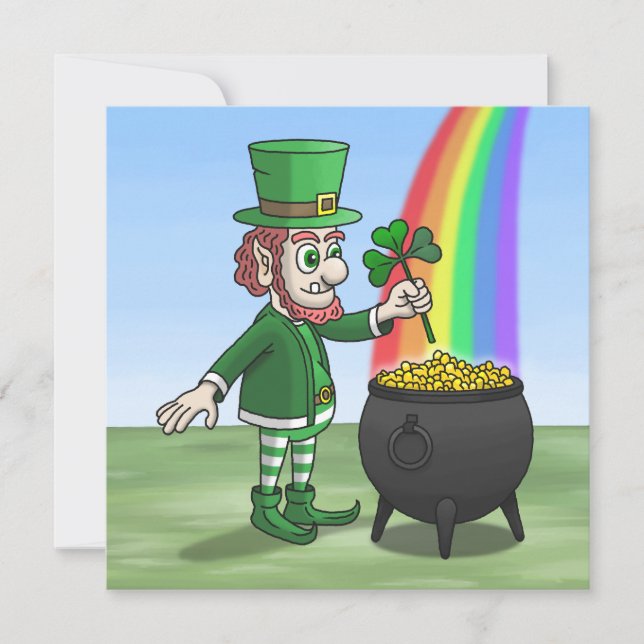 Den irländska leprechaunen och guldpottan julkort (Framsida)