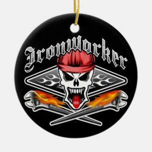 Den Ironworkerskallen och potatisen rycker häftig Julgransprydnad Keramik