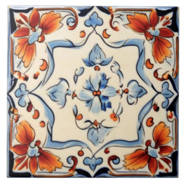 Den italienska Blommigten Blue Cream Flower i Mede Kakelplatta