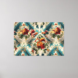 Den italienska Blommigten Damask Whimsical Mönster Canvastryck