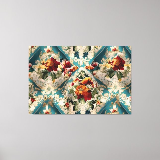 Den italienska Blommigten Damask Whimsical Mönster Canvastryck (Framsida)