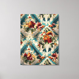 Den italienska Blommigten Damask Whimsical Mönster Canvastryck