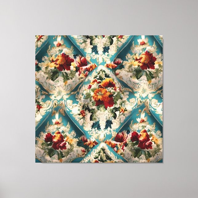 Den italienska Blommigten Damask Whimsical Mönster Canvastryck (Framsida)