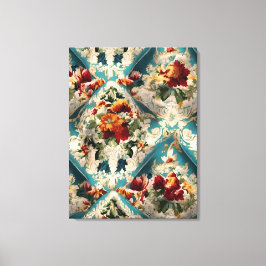 Den italienska Blommigten Damask Whimsical Mönster Canvastryck
