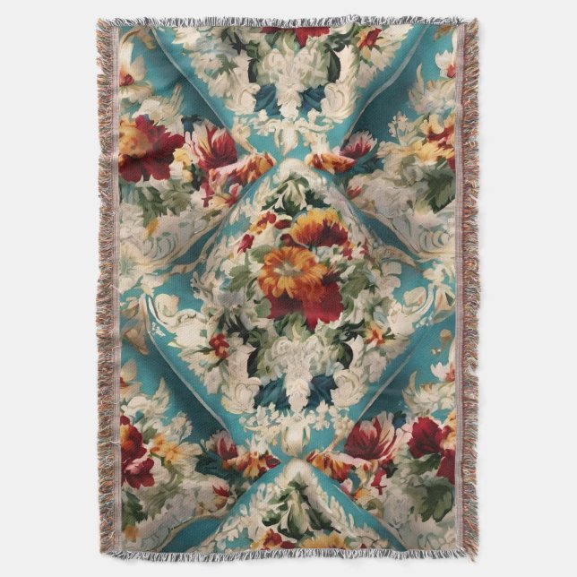Den italienska Blommigten Damask Whimsical Mönster Filt (Framsidan Vertikal)