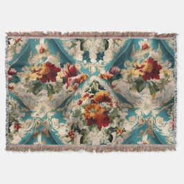 Den italienska Blommigten Damask Whimsical Mönster Filt