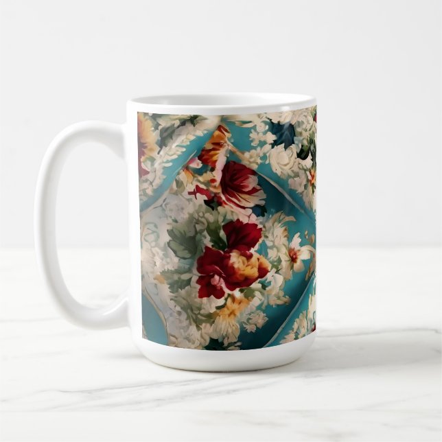 Den italienska Blommigten Damask Whimsical Mönster Kaffemugg (Vänster)