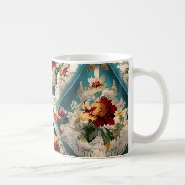 Den italienska Blommigten Damask Whimsical Mönster Kaffemugg (Höger)