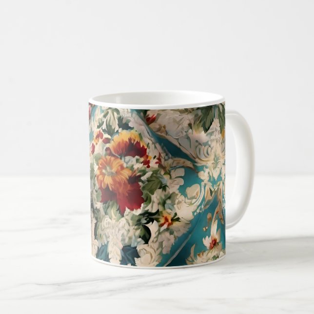 Den italienska Blommigten Damask Whimsical Mönster Kaffemugg (Framsida höger)