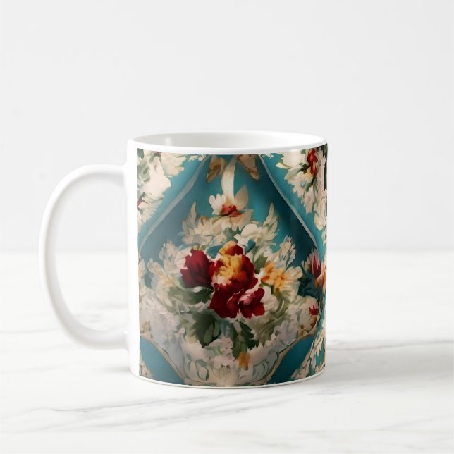 Den italienska Blommigten Damask Whimsical Mönster Kaffemugg (Vänster)