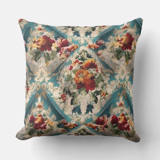 Den italienska Blommigten Damask Whimsical Mönster Kudde (Framsida)
