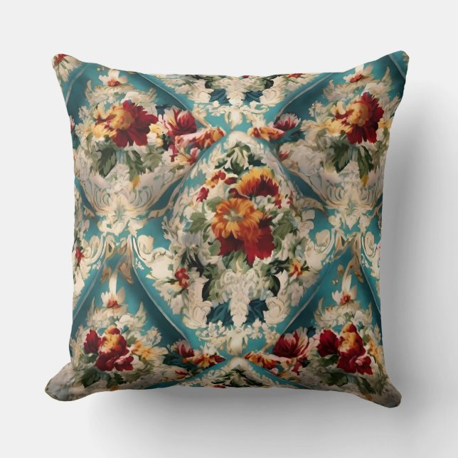 Den italienska Blommigten Damask Whimsical Mönster Kudde (Framsida)