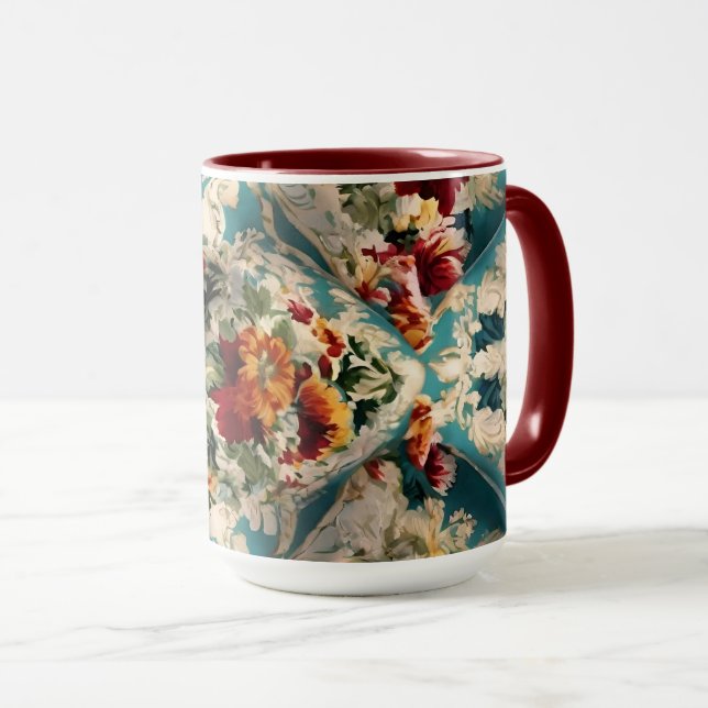 Den italienska Blommigten Damask Whimsical Mönster Mugg (Framsida höger)