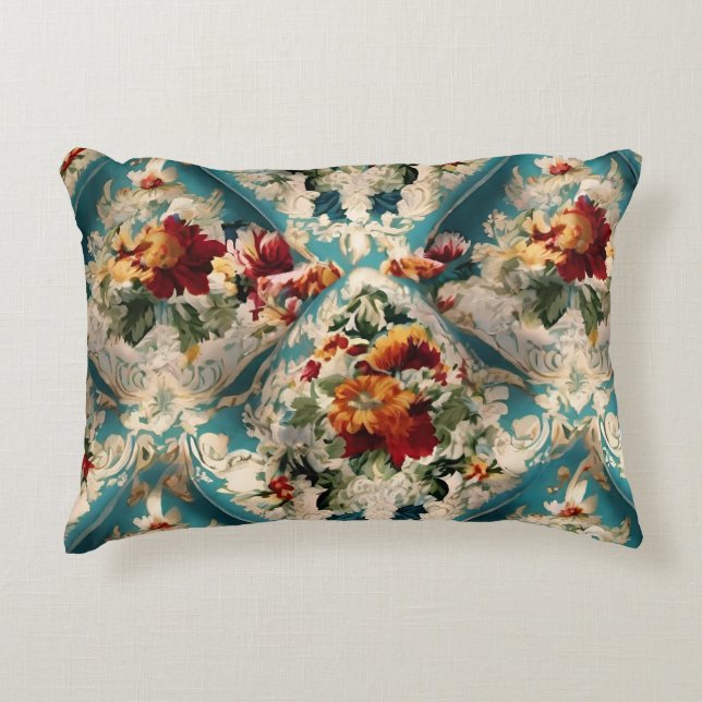 Den italienska Blommigten Damask Whimsical Mönster Prydnadskudde (Framsidan)