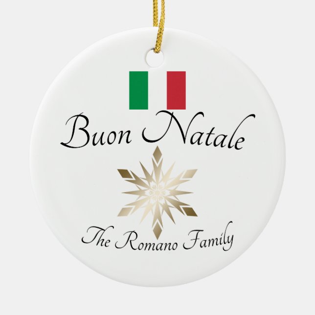 Den italienska familjen Namn Buon Natale Flagga oc Julgransprydnad Keramik (Framsidan)