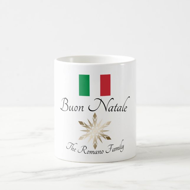 Den italienska familjen Namn Buon Natale Flagga oc Kaffemugg (Center)