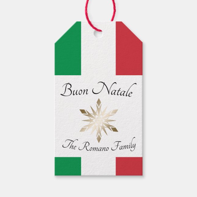 Den italienska familjen Namn Buon Natale Flagga oc Presentetikett (Framsidan)