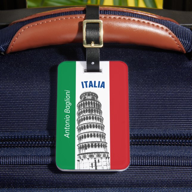 Den italienska Flagga och Torn i Pisa Luggage-märk Bagagebricka (Framsida Insitu 2)