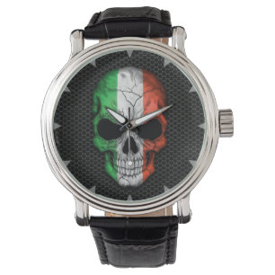 Den italienska flaggaskallen stålsätter på kopp armbandsur