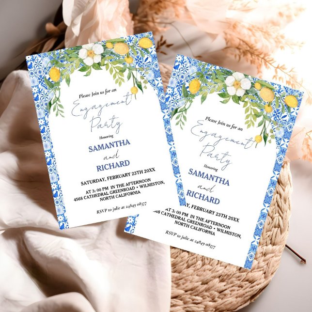 Den italienska Förlovningsfesten Lemon Blue Medite Inbjudningar (Skapare uppladdad)