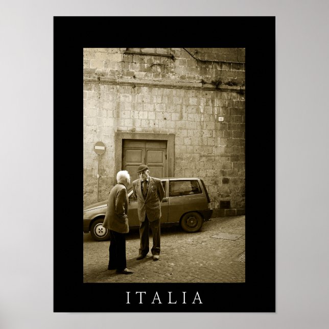 Den italienska gatuscenen sepia och svart poster u (Framsidan)