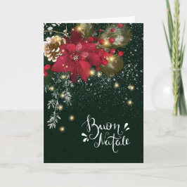 Den italienska jultomten Poinsettia Gräs Holly Gar Helgkort