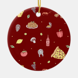 Den italienska maten mönster. Sömlös italiensk mat Julgransprydnad Keramik