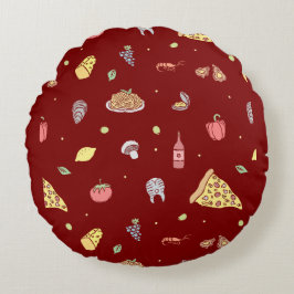 Den italienska maten mönster. Sömlös italiensk mat Rund Kudde