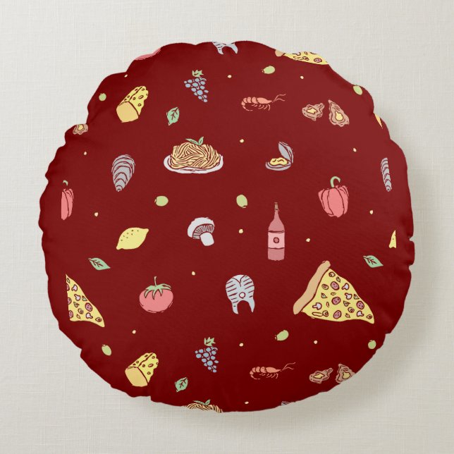 Den italienska maten mönster. Sömlös italiensk mat Rund Kudde (Framsidan)