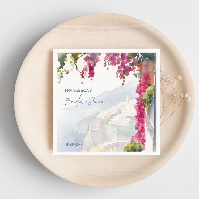 Den italienska möhippan Amalfi kusten Medelhavet Pappersservett (Amalfi coast Mediterranean Italian bridal shower template Napkins personalized tableware)