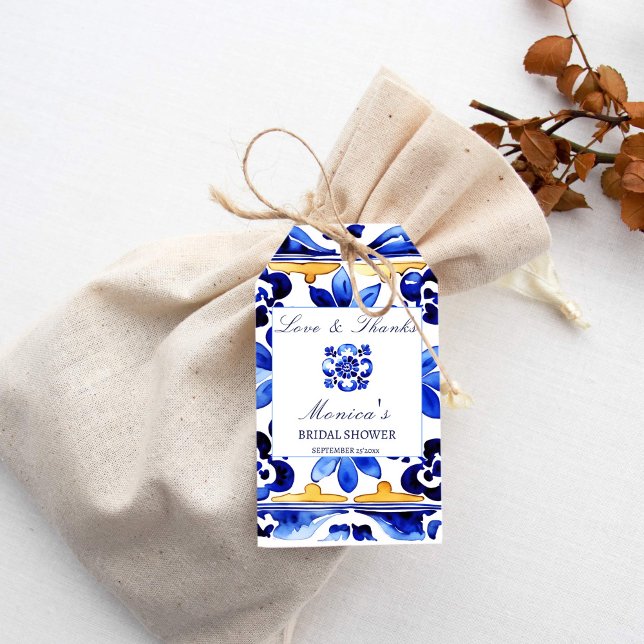 Den italienska möhippan Amalfi Vietnams tiles Presentetikett (Amalfi Vietri tiles Italian themed  bridal shower favor Gift Tags Majolica Talavero Azulejo tiles)