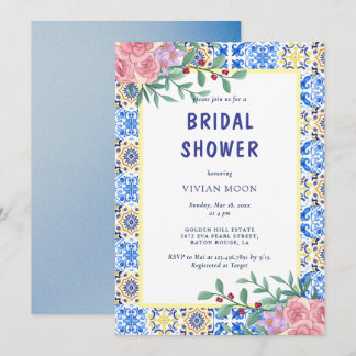 Den italienska Möhippan Blue Tile Mediterranean Inbjudningar