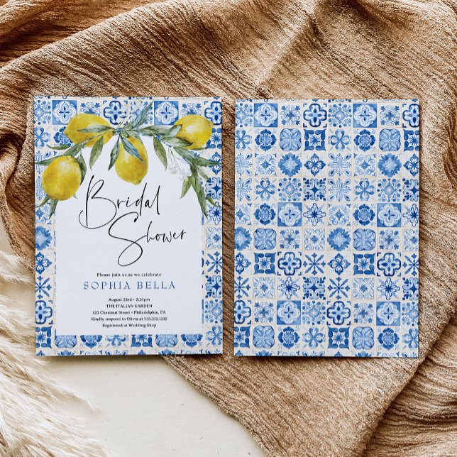 Den italienska Möhippan Mediterranean Blue Tile Inbjudningar (Skapare uppladdad)