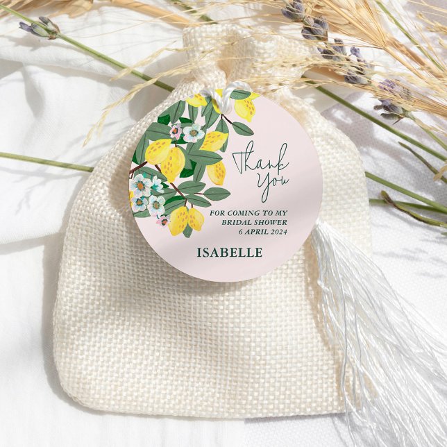 Den italienska Möhippan om Rosa i Medelhavet, Lemo Gåvor Etiketter (Mediterranean Italian Lemon Pink Bridal Shower Favor Tags)