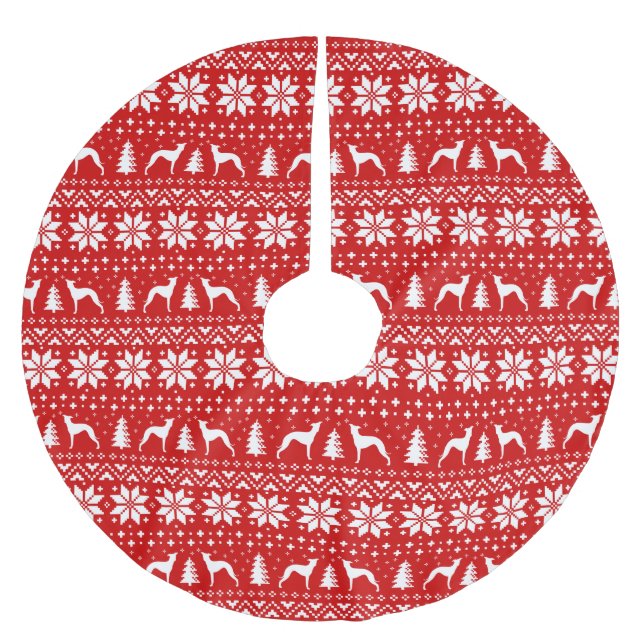 Den italienska vinthunden Silhouettes julmönster Julgransmatta Borstad Polyester (Framsidan)