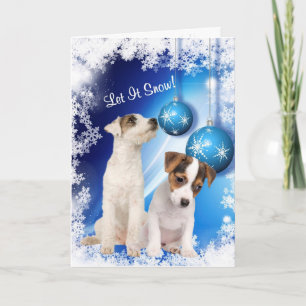 Den jackRussell valpen låt det snöa - för att Helgkort