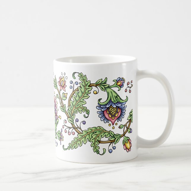 Den Jacobean blommigten skrivar och Kaffemugg (Höger)