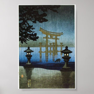 Den japanska aftonen regnar konstträklosset poster