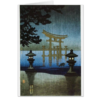 Den japanska aftonen regnar träklosskonst Ukiyo-e Hälsningskort