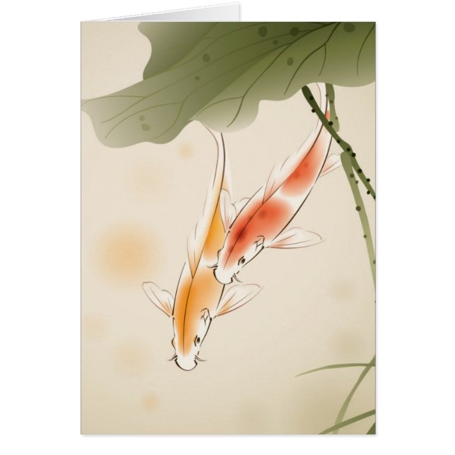 Den japanska carpen fiskar simning i hälsningskort (Framsidan)