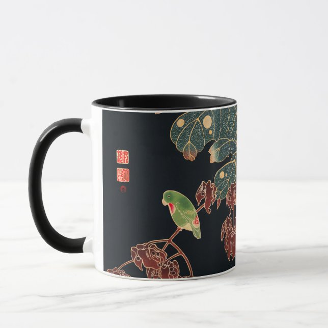 Den japanska fågelkonsten Ito Jakuchu paroquet Mugg (Vänster)