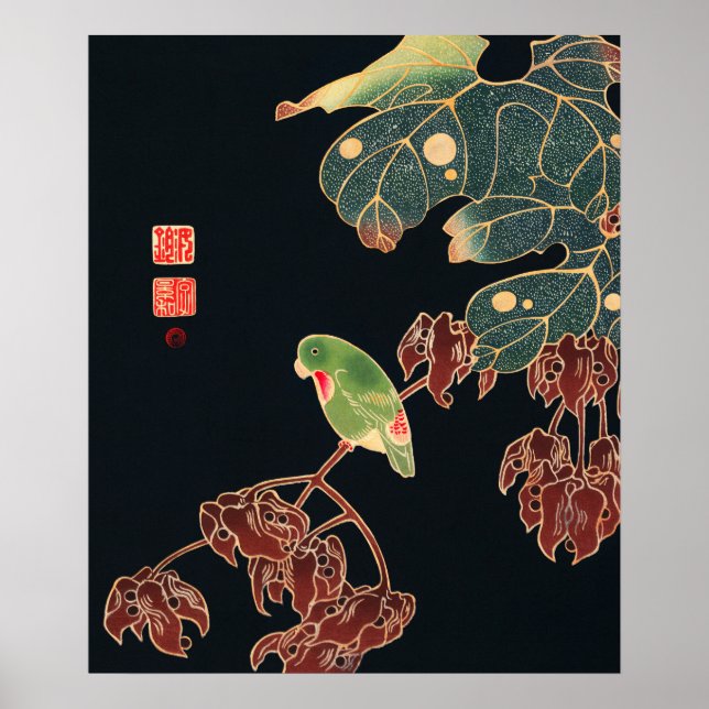 Den japanska fågelkonsten Ito Jakuchu paroquet Poster (Framsidan)